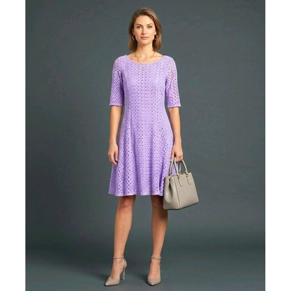 ​Rabbit Rabbit Rabbit Designs Dress 14 Purple Lilac Crochet Lace Fit Flare Lined
